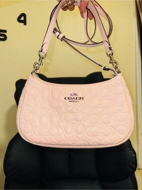 Coach Teri Pale Pink Embossed Signature Shoulder Bag